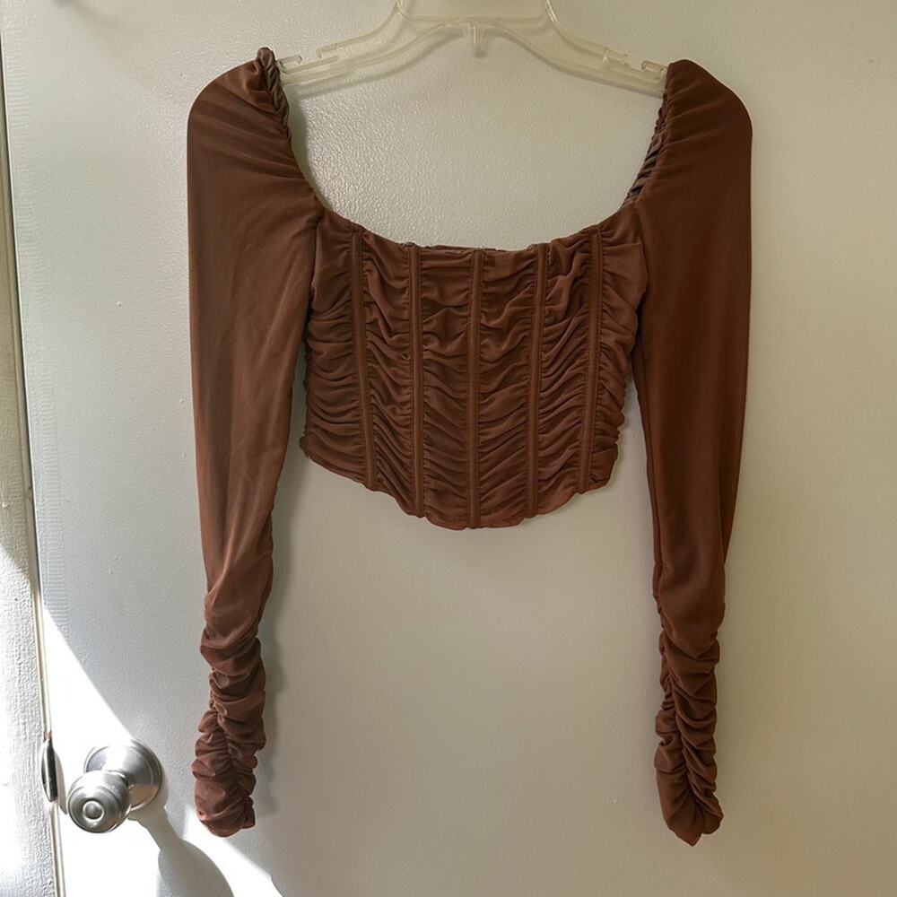 Brown long sleeve corset top